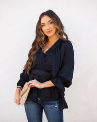 Manners Statement Sleeve Drape Blouse - Washed Black