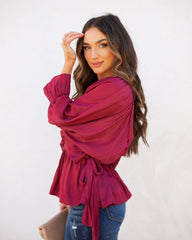 Manners Statement Sleeve Drape Blouse - Wine