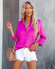 Margarita Satin Button Down Blouse - Hot Fuchsia