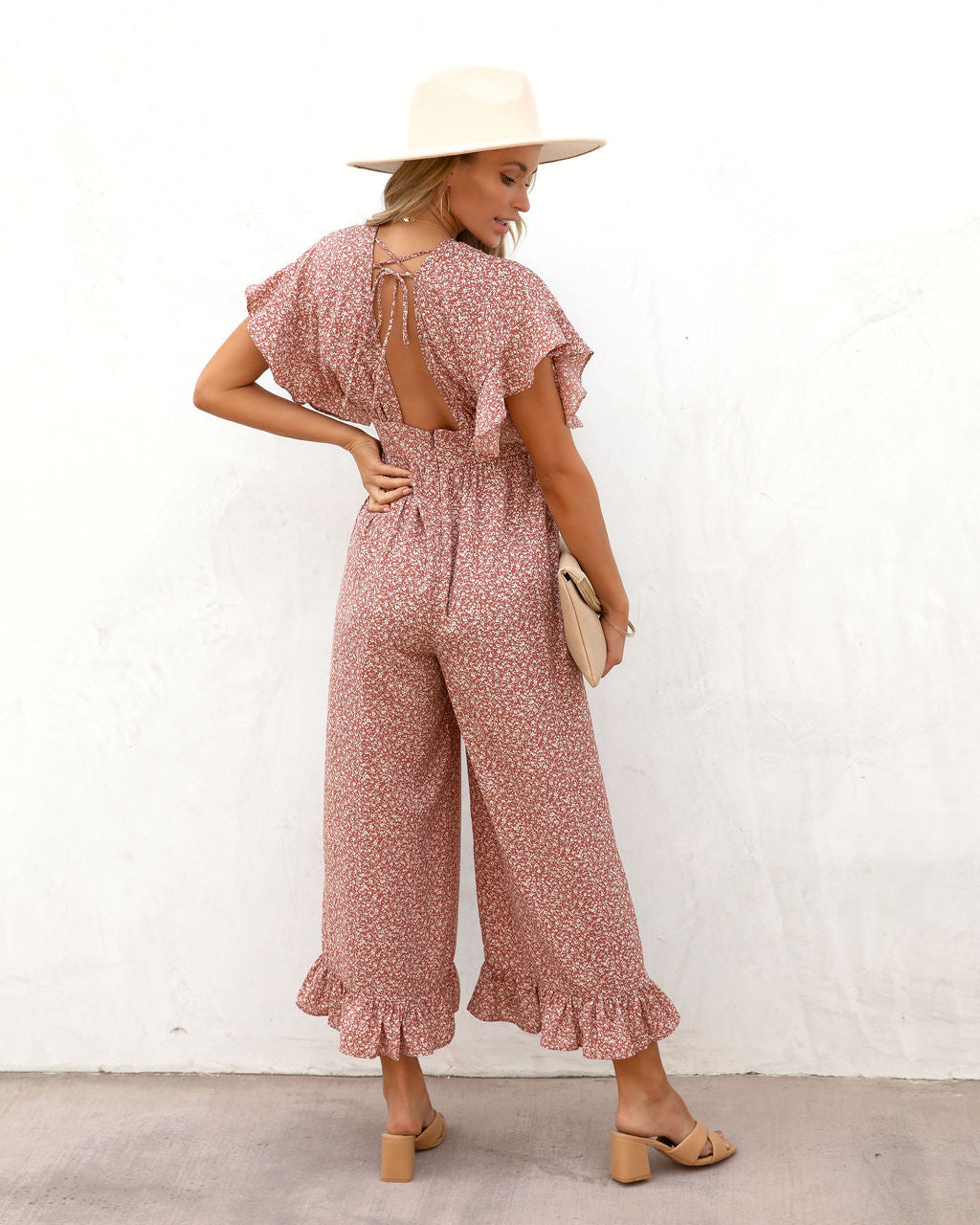 Mariah Printed Flutter Sleeve Jumpsuit