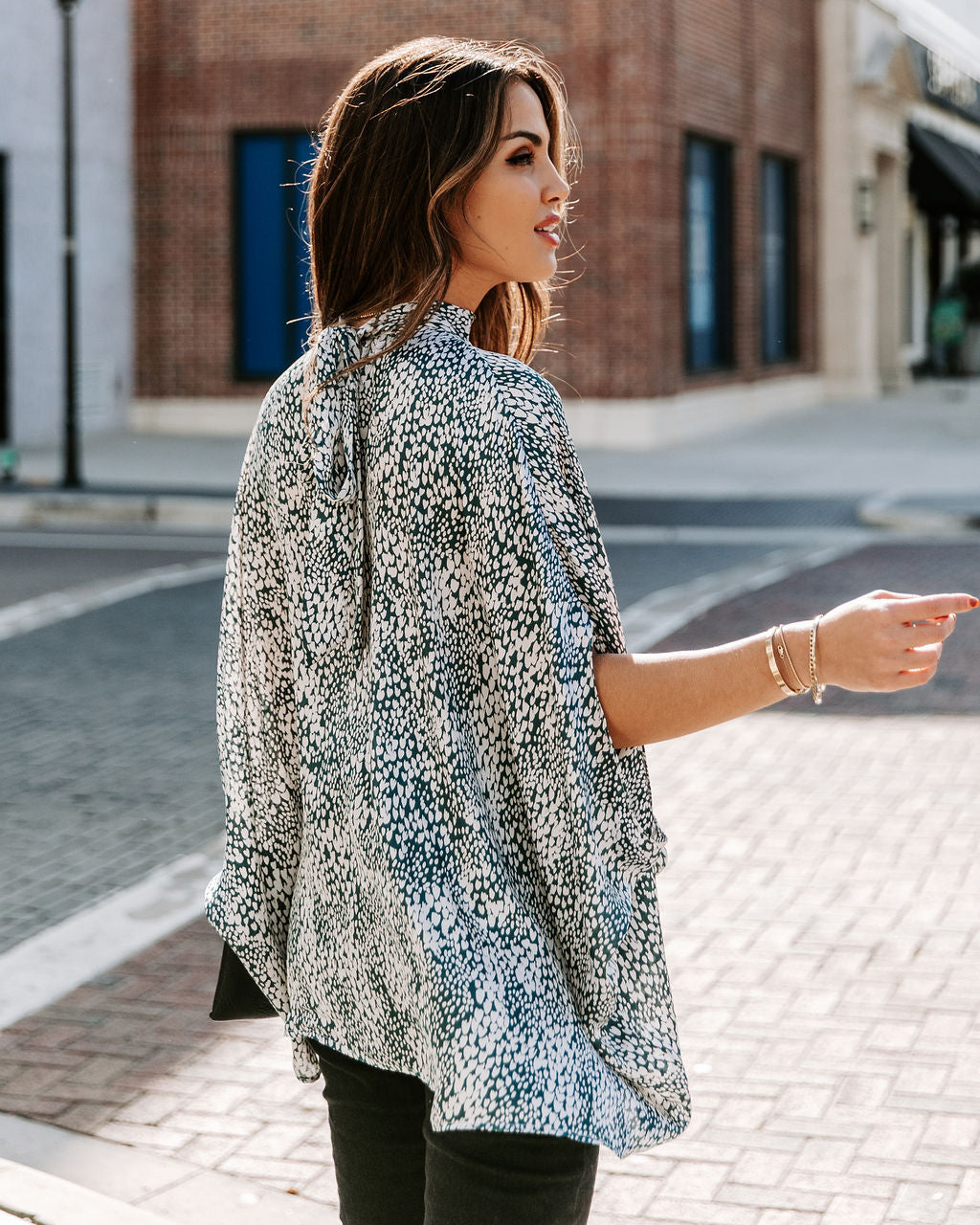 Maricopa Printed Cape Sleeve Blouse - Hunter Green