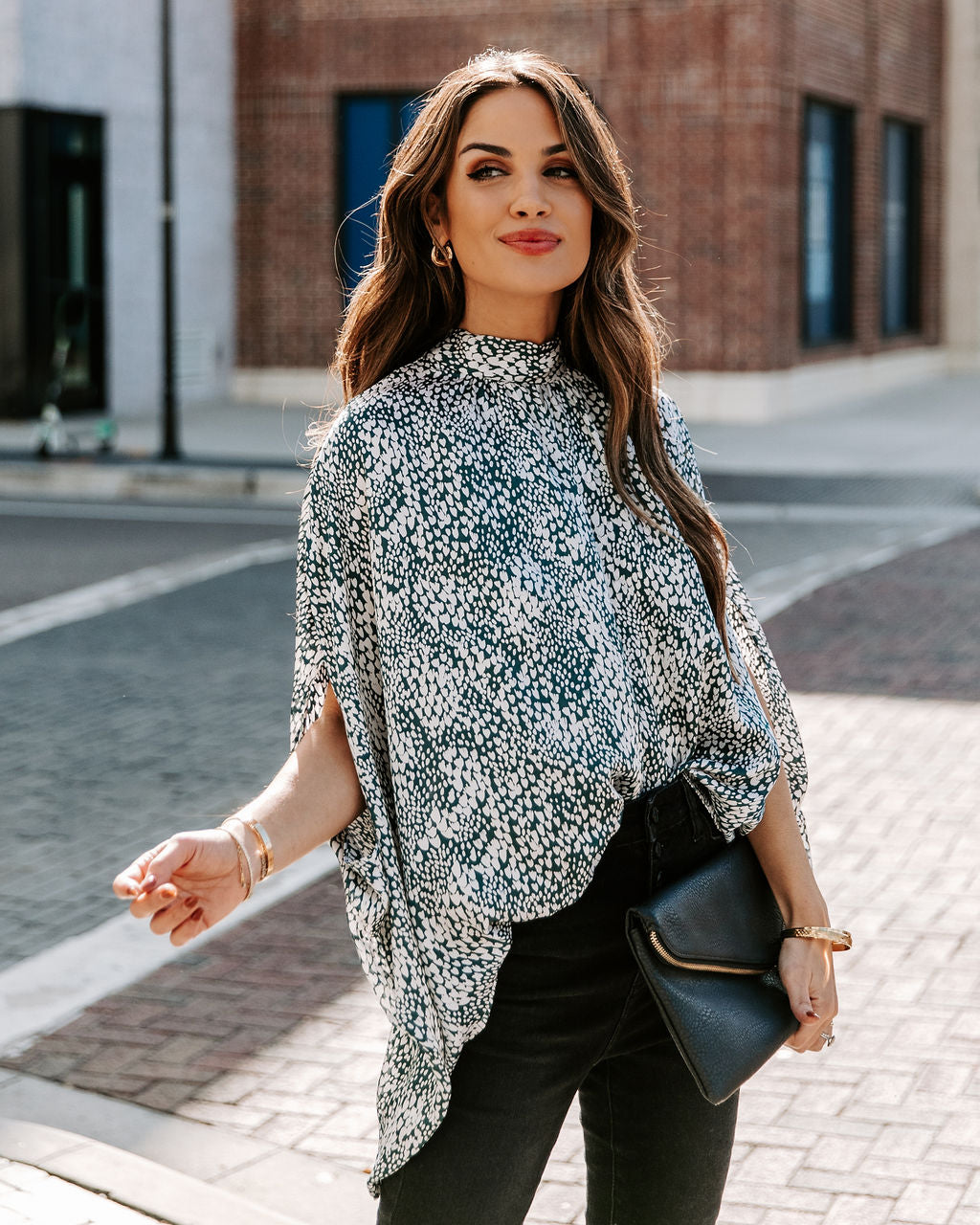 Maricopa Printed Cape Sleeve Blouse - Hunter Green