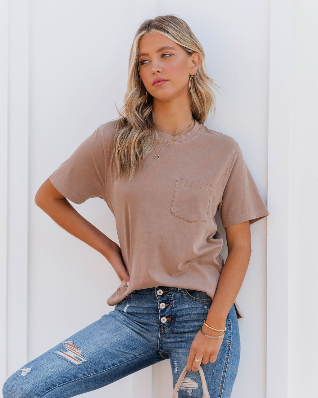 Mariya Cotton Pocket Tee - Mocha