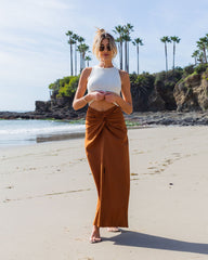 Martine Twisted Front Slit Maxi Skirt - Caramel