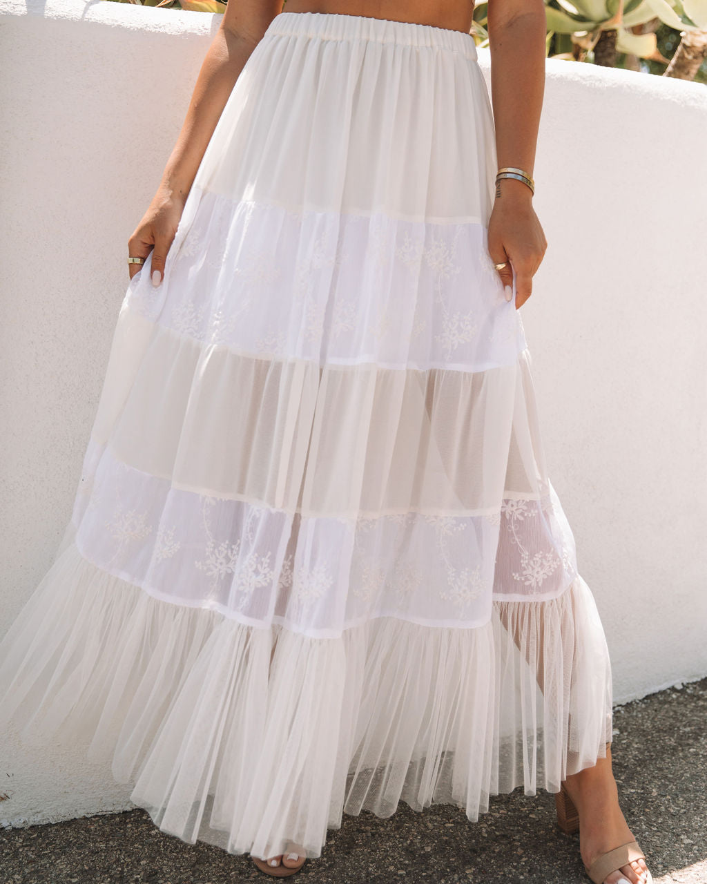 Mary-Kate Embroidered Tiered Maxi Skirt - Off White