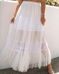 Mary-Kate Embroidered Tiered Maxi Skirt - Off White