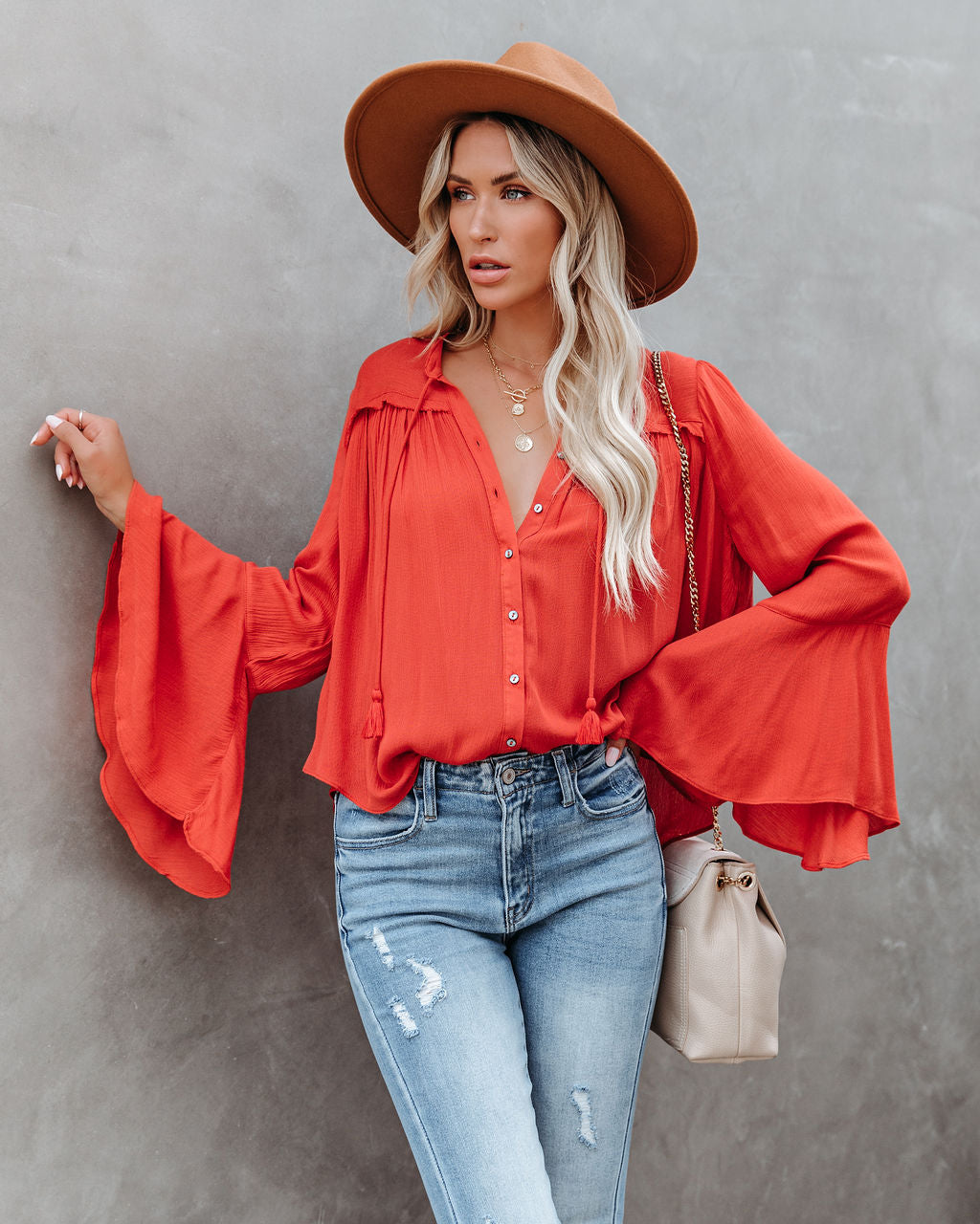 Mayson Button Down Bell Sleeve Top