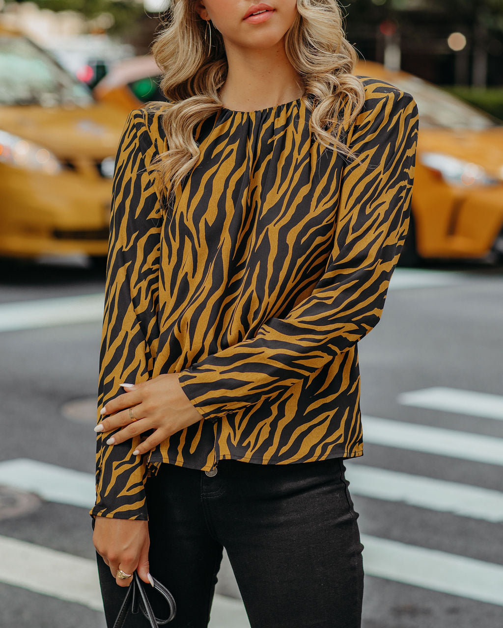 Mcgee Tiger Print Padded Shoulder Blouse