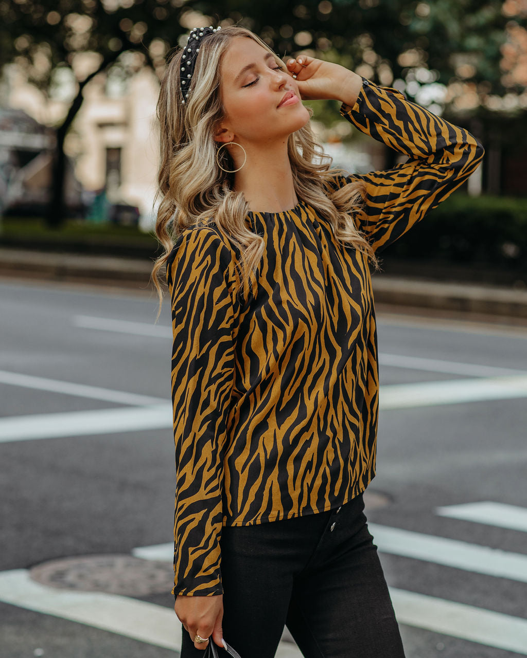 Mcgee Tiger Print Padded Shoulder Blouse