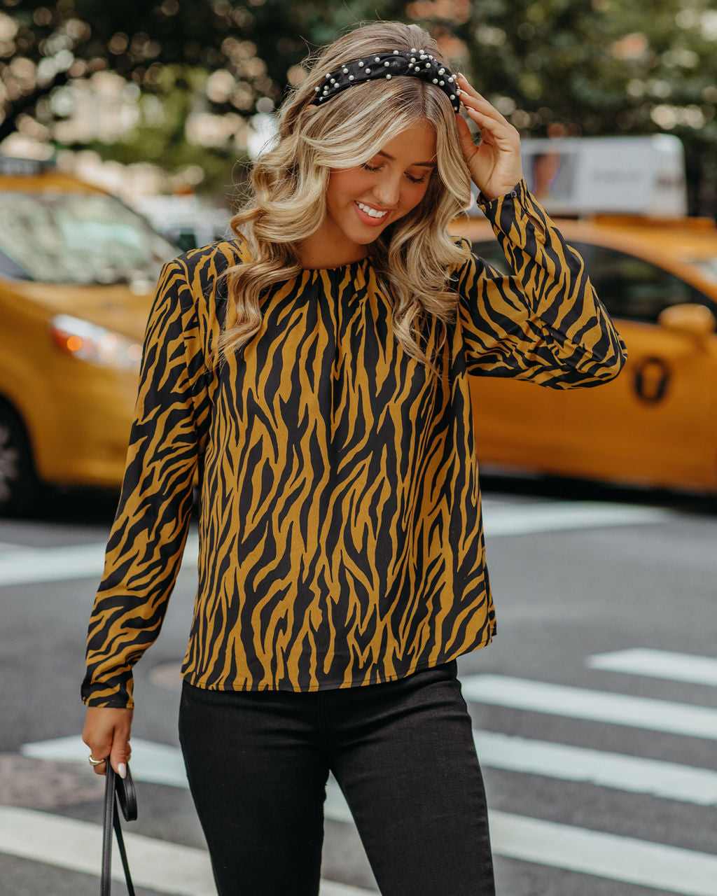 Mcgee Tiger Print Padded Shoulder Blouse