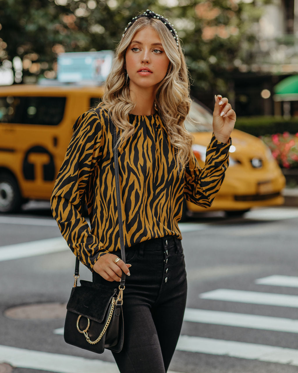 Mcgee Tiger Print Padded Shoulder Blouse