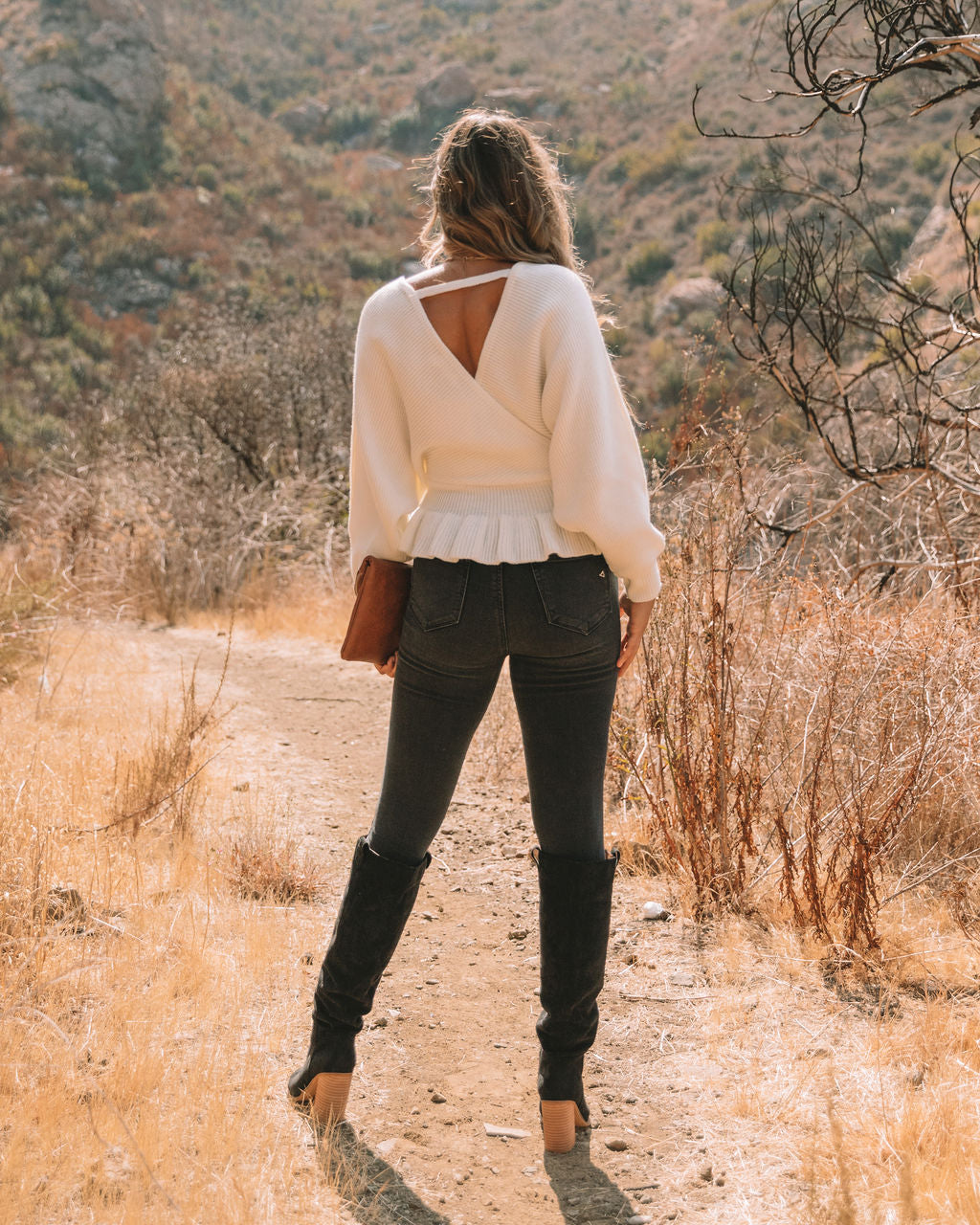 Mckenna Drape Peplum Knit Sweater - Cream