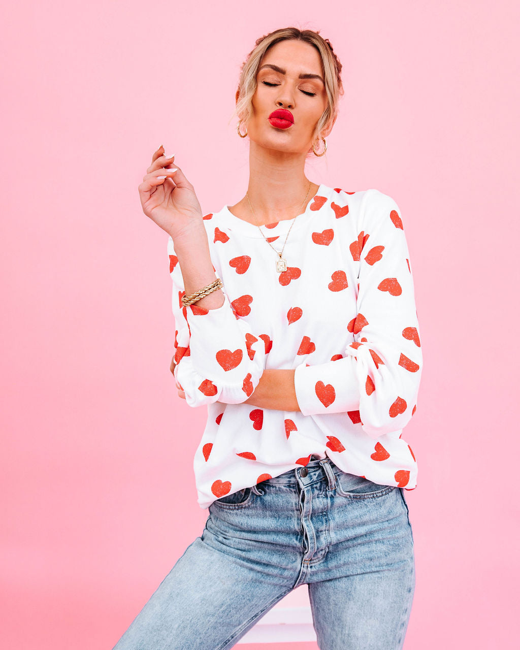 Means So Much Heart Print Knit Top