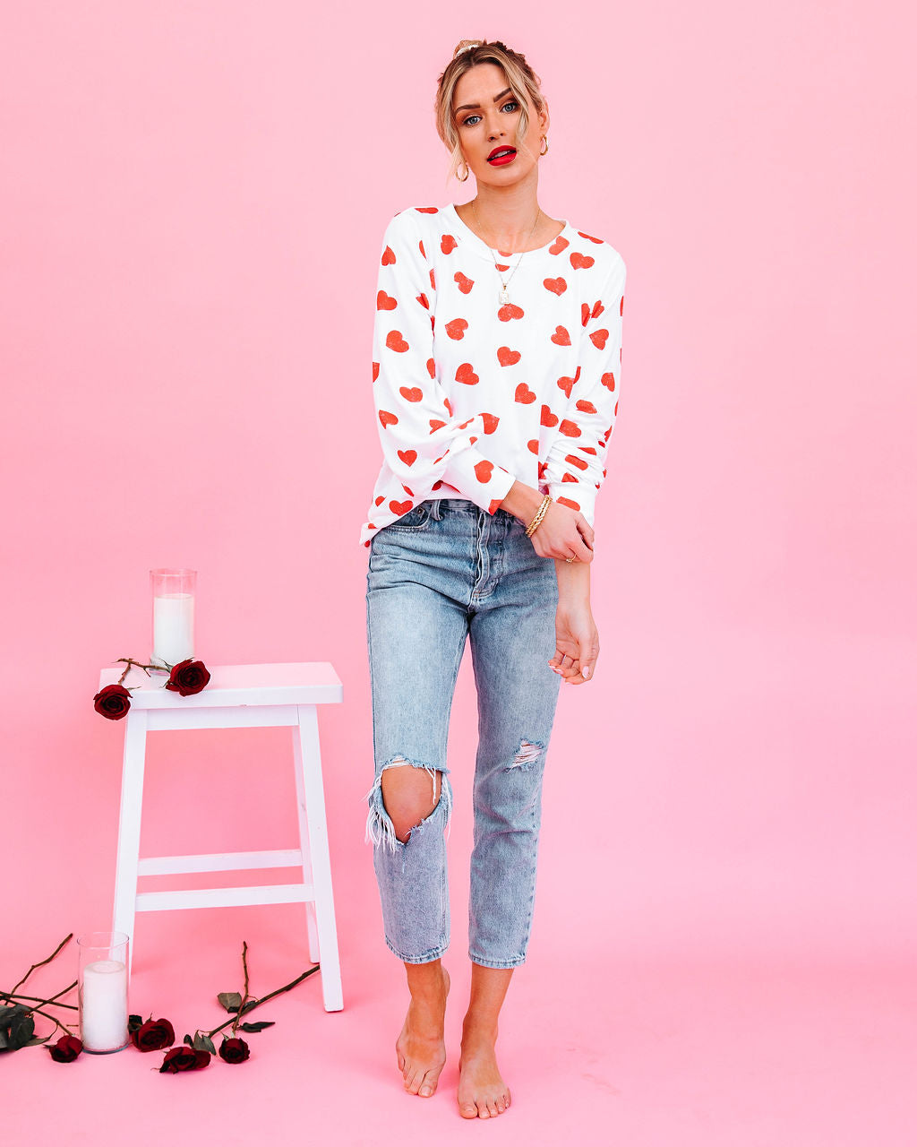 Means So Much Heart Print Knit Top