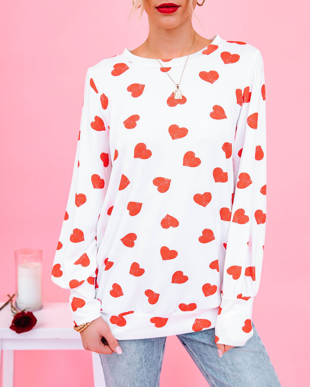 Means So Much Heart Print Knit Top