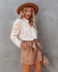 Mecca Textured Button Down Top - Cream