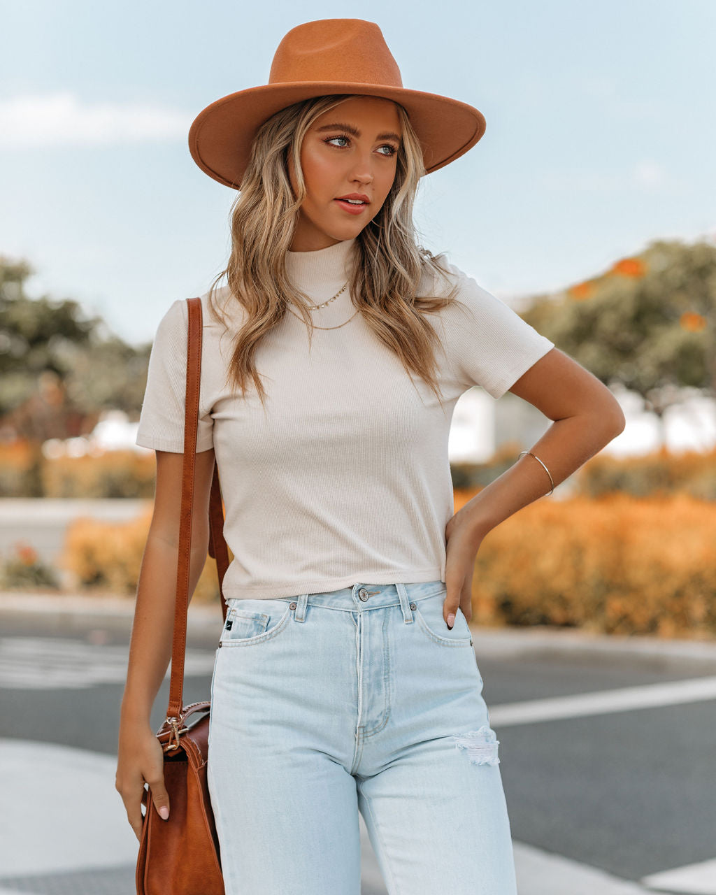 Mekhi Mock Neck Knit Crop Top - Ivory