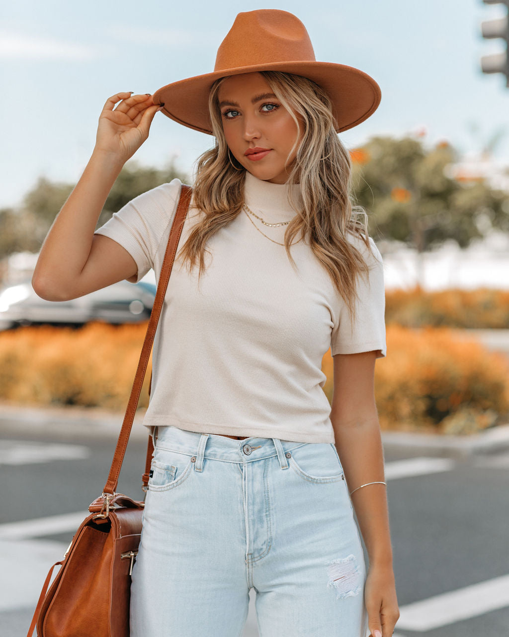 Mekhi Mock Neck Knit Crop Top - Ivory