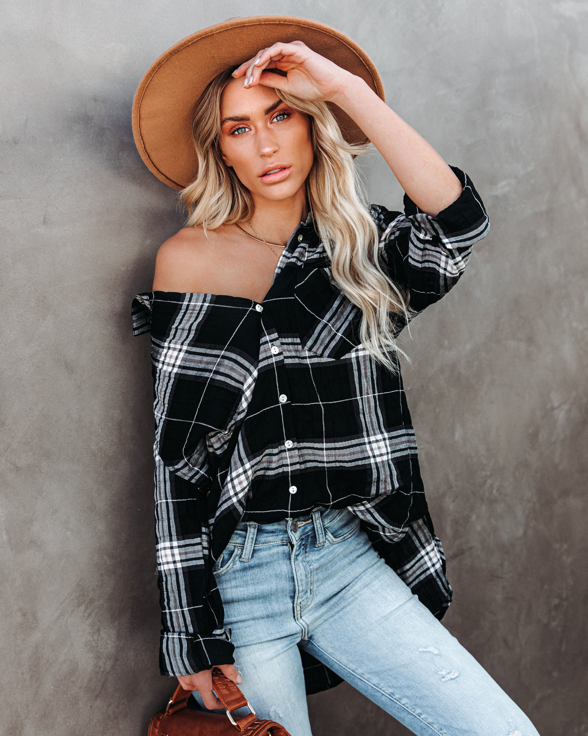 Melancholy Plaid Button Down Top