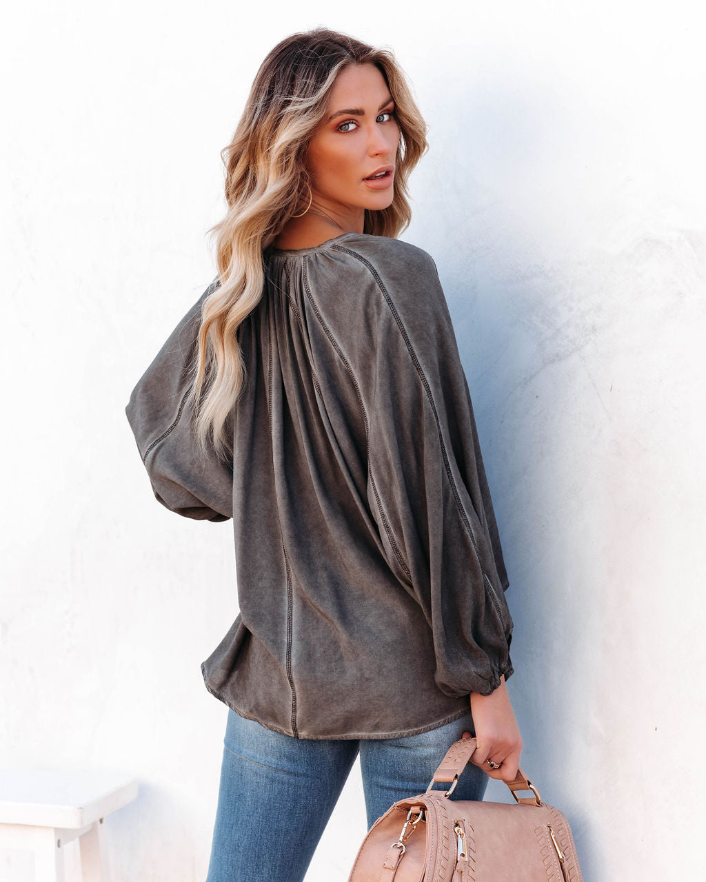 Mendez Washed Dolman Top - Charcoal