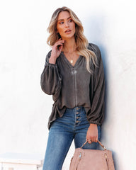 Mendez Washed Dolman Top - Charcoal