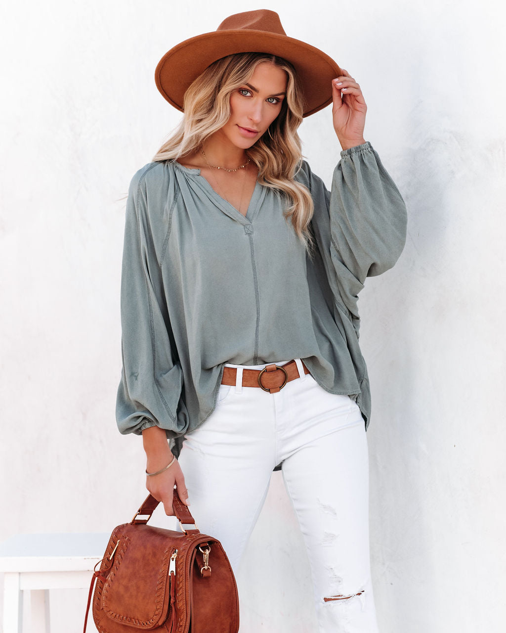 Mendez Washed Dolman Top - Dusty Sage