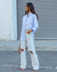 Menswear Cotton Blend Button Down Shirt - Light Blue