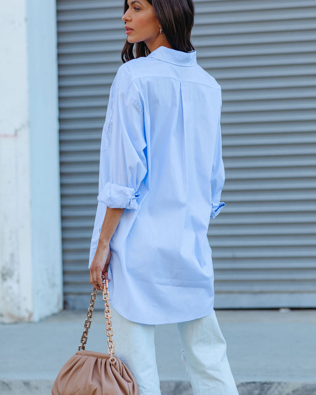 Menswear Cotton Blend Button Down Shirt - Light Blue