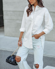 Menswear Cotton Blend Button Down Shirt - White