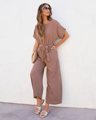 Mercy Pocketed Waist Tie Jumpsuit - Mocha