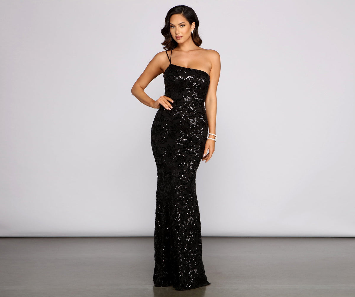 Meredith One-Shoulder Sequin Formal Dress