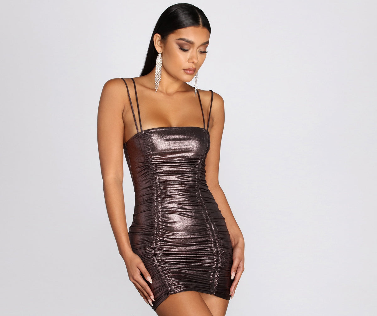 Metallic Magic Ruched Mini Dress