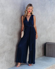 Midnight Love Plisse Jumpsuit - Navy