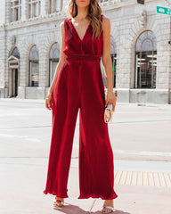 Midnight Love Plisse Jumpsuit - Wine