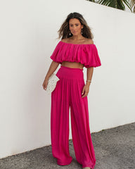 Mila Pocketed Wide Leg Pants - Hot Pink