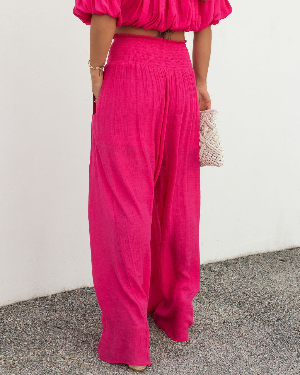 Mila Pocketed Wide Leg Pants - Hot Pink