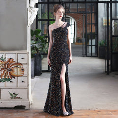 Mile one-shoulder bright sequined formal dress