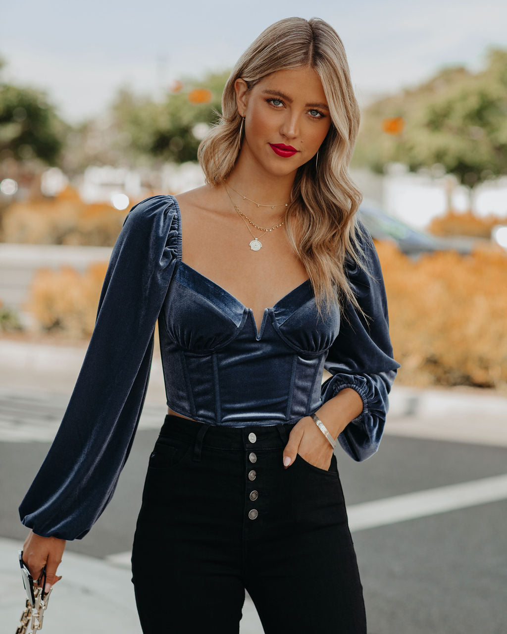 Milena Velvet Corset Crop Blouse