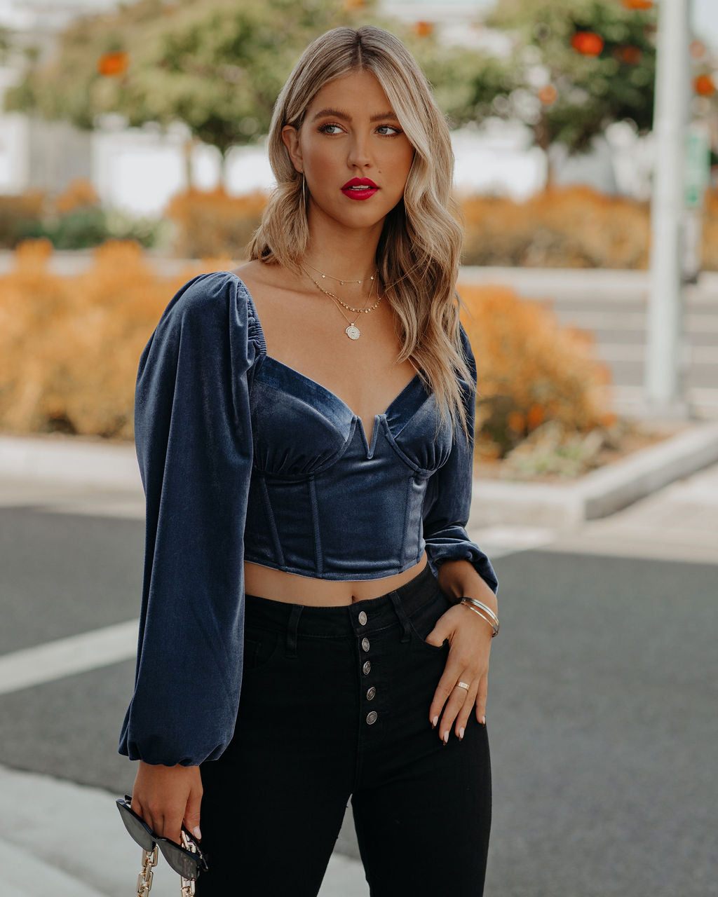 Milena Velvet Corset Crop Blouse