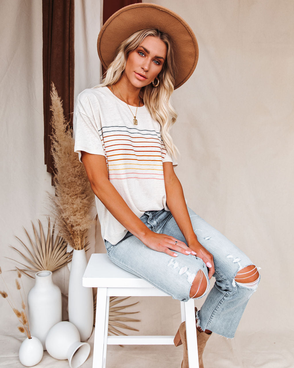 Miles Ahead Linen Blend Striped Tee