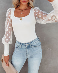 Mina Contrast Polka Dot Sleeve Knit Top - Ivory