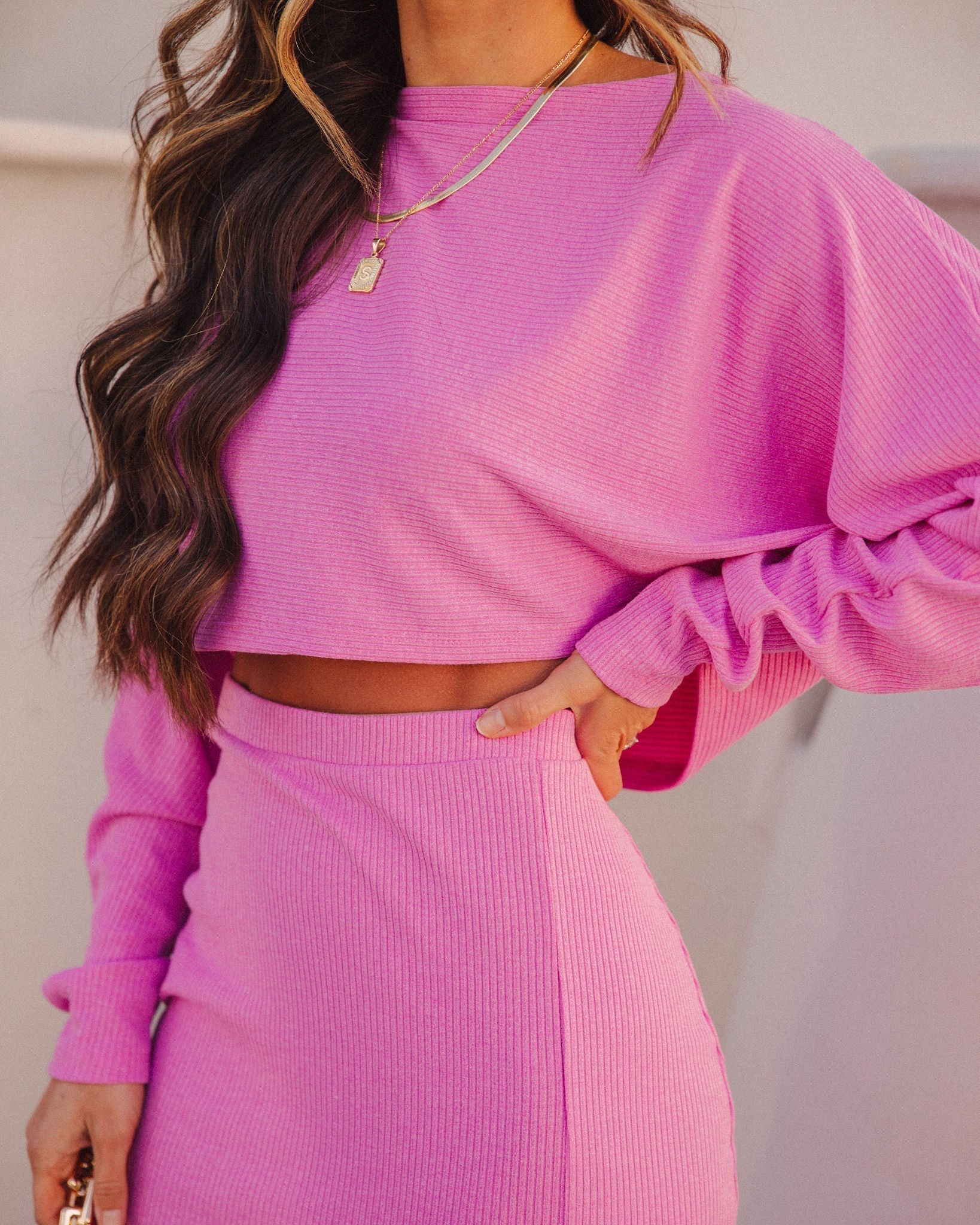 Mind, Body, Soul Ribbed Dolman Sleeve Crop Top - Pink