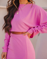 Mind, Body, Soul Ribbed Dolman Sleeve Crop Top - Pink