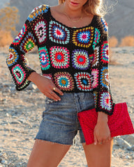 Mind Soul Spirit Crochet Crop Top - Black Multi