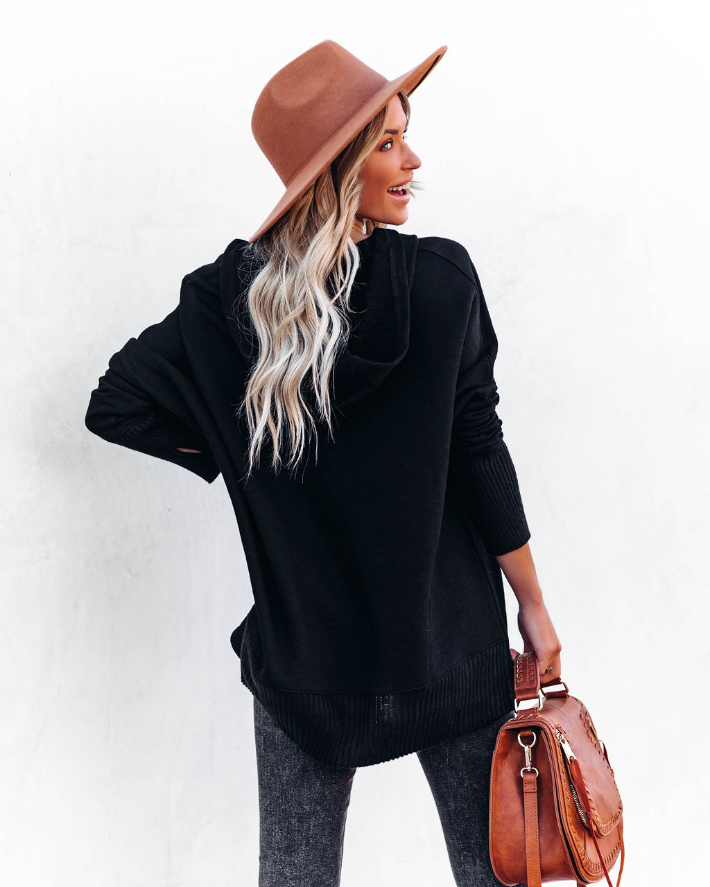 Mindful Cotton Pocketed Henley Hoodie - Black