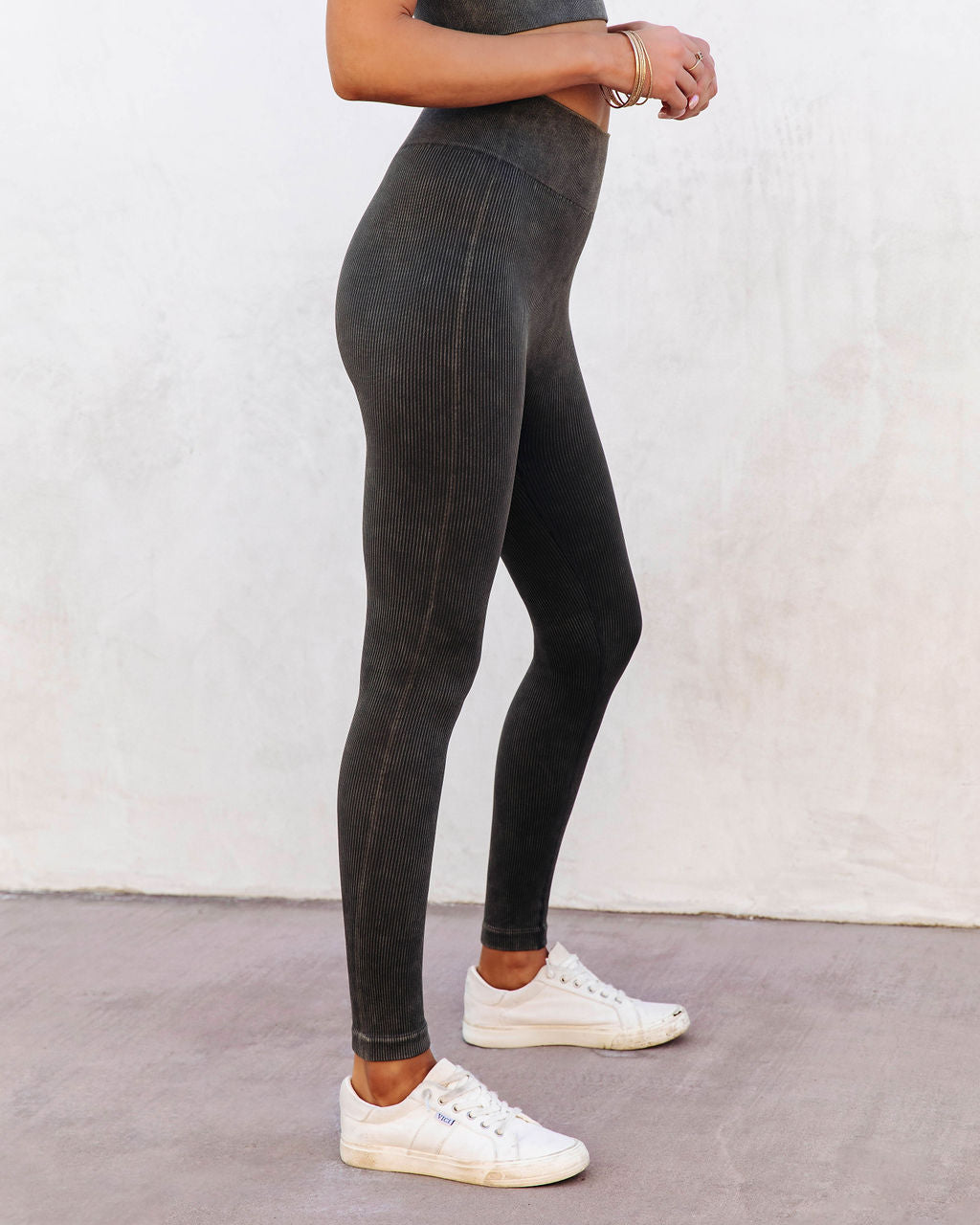 Mineral Ribbed High-Rise Leggings - Olive
