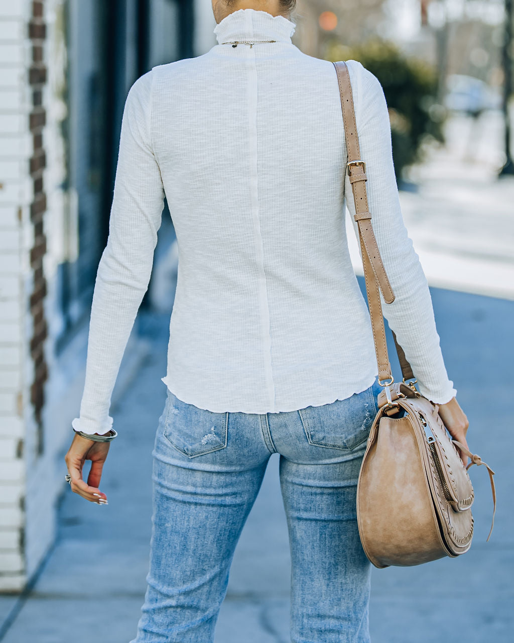 Minka Cotton Blend Ribbed Mock Neck Top - Off White