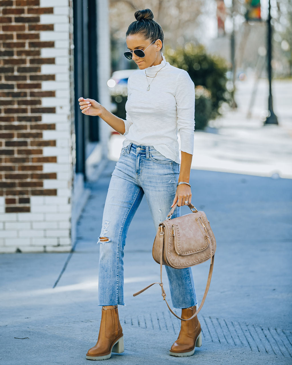 Minka Cotton Blend Ribbed Mock Neck Top - Off White