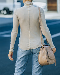 Minka Cotton Blend Ribbed Mock Neck Top - Taupe