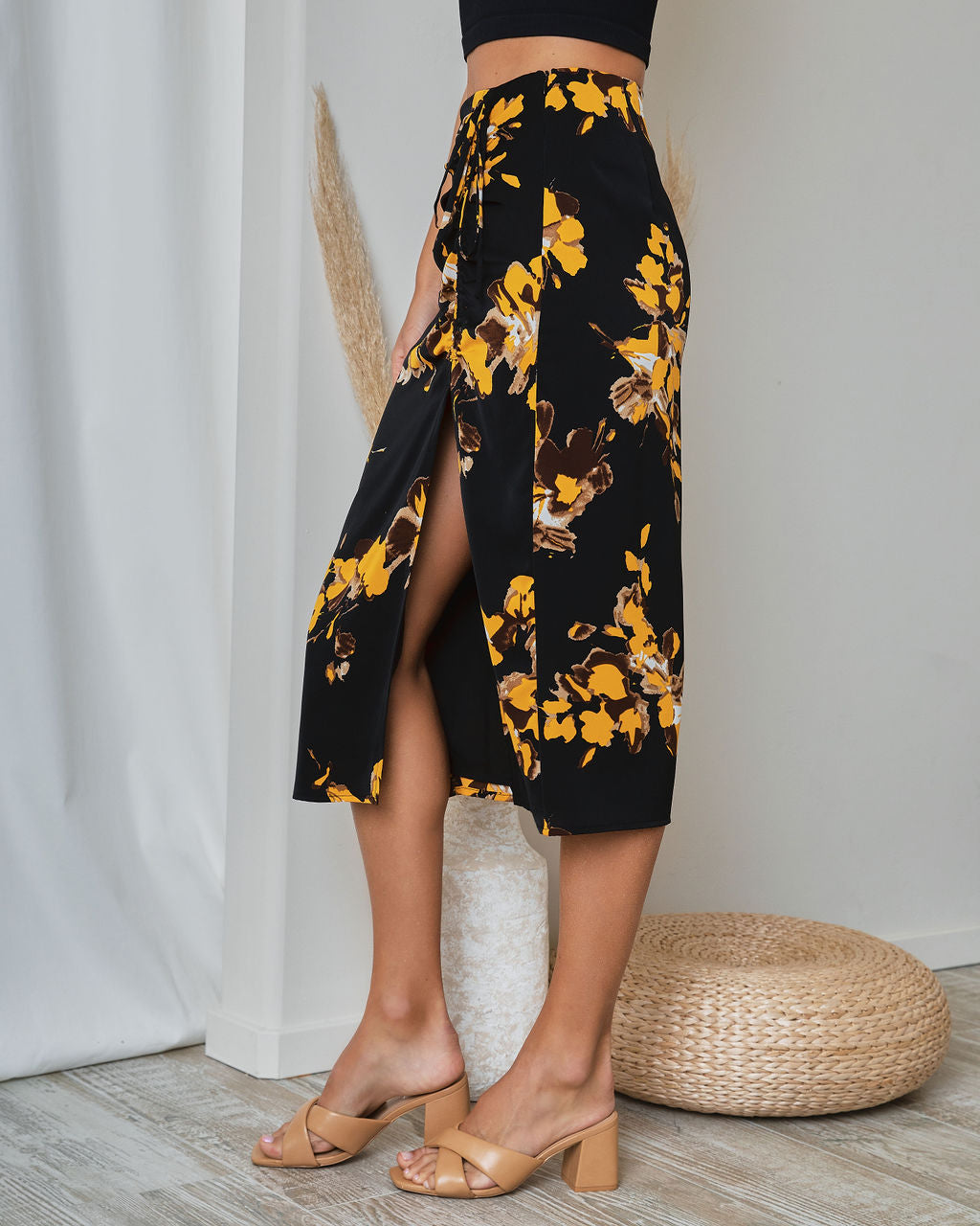 Miramar Floral Ruched Midi Skirt